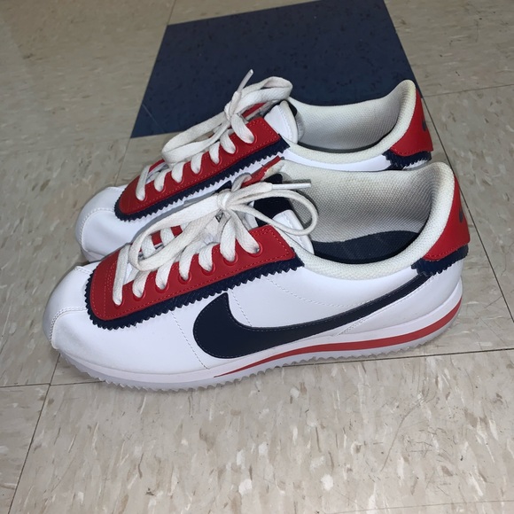 nike cortez red white blue womens